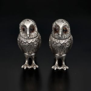 Edwardian Silver Owl Salt and Pepper