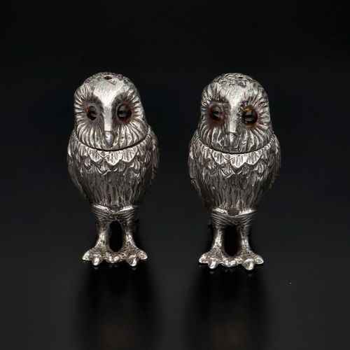 Edwardian Silver Owl Salt and Pepper image-1