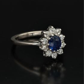 Platinum Diamond and Sapphire Cluster Ring
