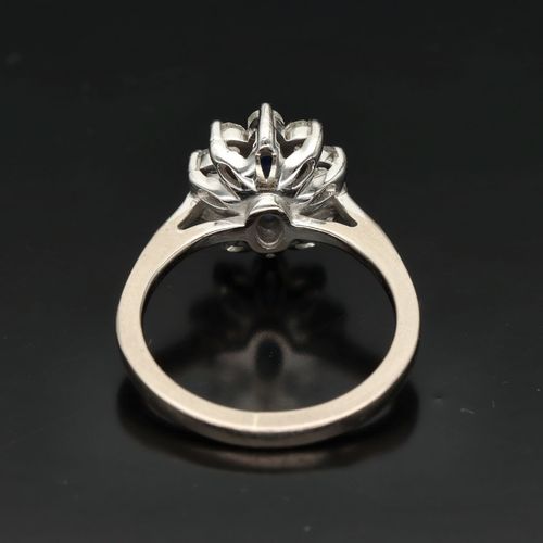 Platinum Diamond and Sapphire Cluster Ring image-5