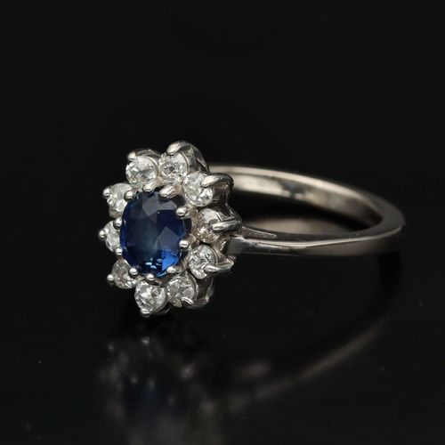 Platinum Diamond and Sapphire Cluster Ring image-3