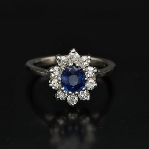 Platinum Diamond and Sapphire Cluster Ring image-2