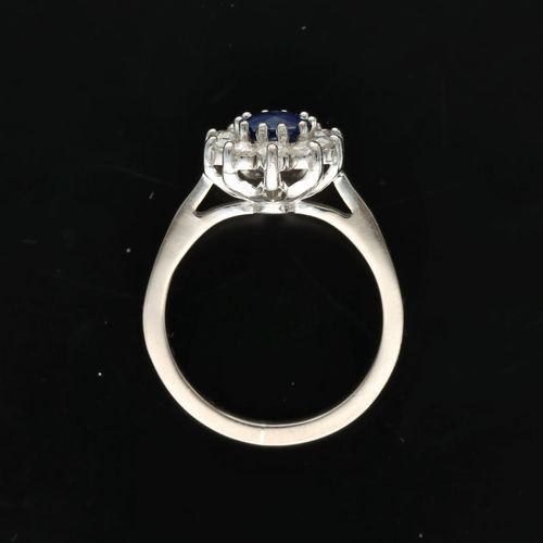 Platinum Diamond and Sapphire Cluster Ring image-6