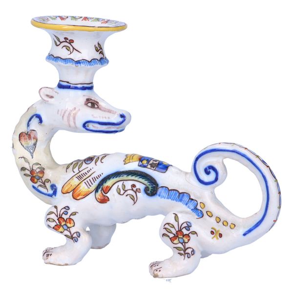 Pair of Gabriel Fourmaintraux Faience Candle Holders