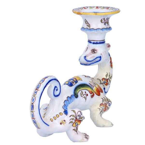 Pair of Gabriel Fourmaintraux Faience Candle Holders