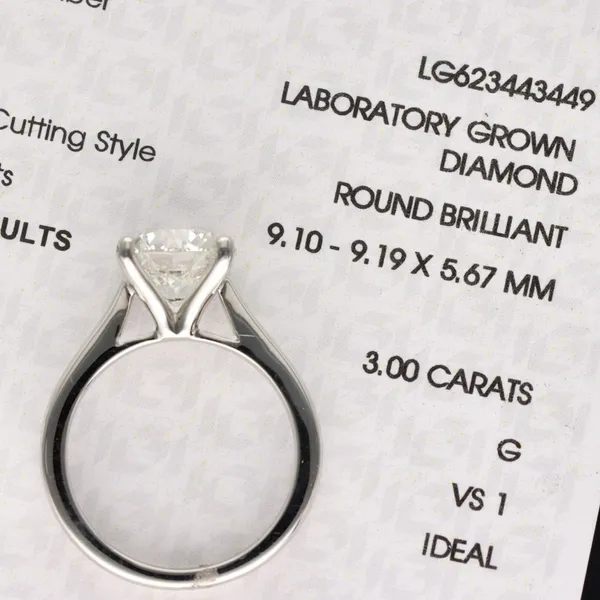 Platinum 3.00ct Round Brilliant Cut Lab Grown Diamond Ring