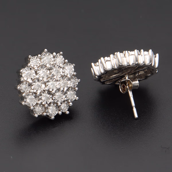 9ct White Gold Diamond Cluster Earrings