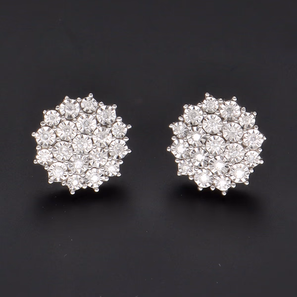 9ct White Gold Diamond Cluster Earrings