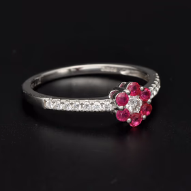 Ruby & Diamond White Gold Flower Ring