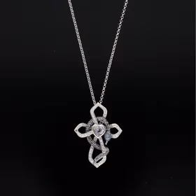 18ct Gold Amethyst Sapphire and Diamond Cross Necklace