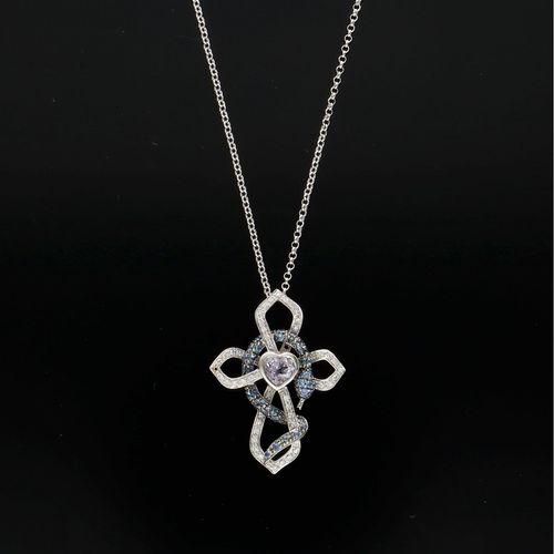 18ct Gold Amethyst Sapphire and Diamond Cross Necklace image-1
