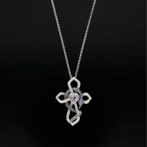 18ct Gold Amethyst Sapphire and Diamond Cross Necklace
