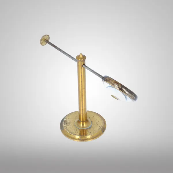 19th Century Brass Pillar Desk Magnifying Glass