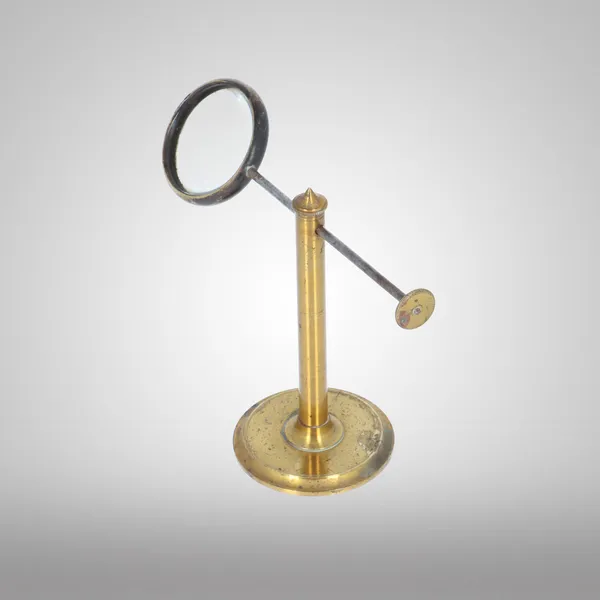 19th Century Brass Pillar Desk Magnifying Glass