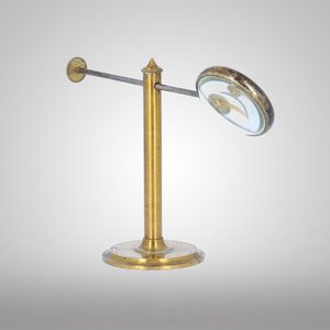 19th Century Brass Pillar Desk Magnifying Glass