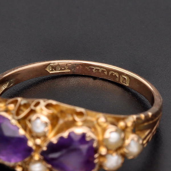 9ct Yellow Gold Amethyst & Sea Pearl Ring
