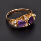 9ct Yellow Gold Amethyst & Sea Pearl Ring