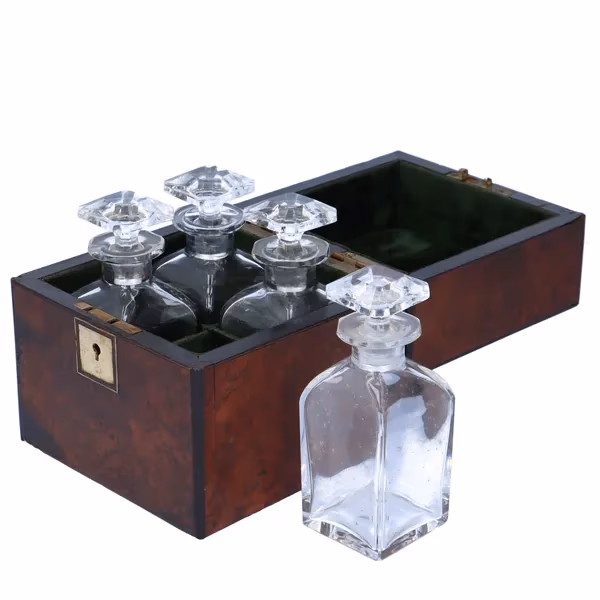 Victorian Burr Walnut Four Bottle Scent Casket