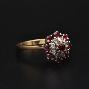 9ct Gold Ruby and Diamond Cluster Ring