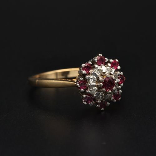 9ct Gold Ruby and Diamond Cluster Ring image-1