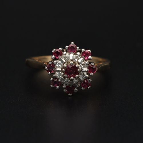 9ct Gold Ruby and Diamond Cluster Ring image-2