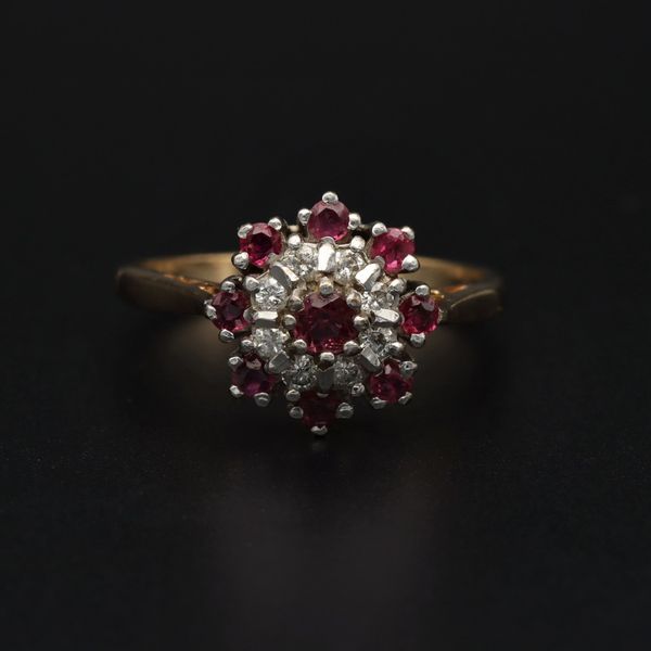 9ct Gold Ruby and Diamond Cluster Ring