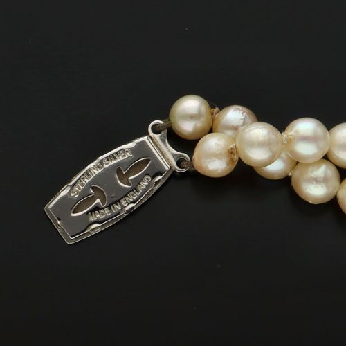 Vintage Silver Clasp Double String Cultured Pearls image-5