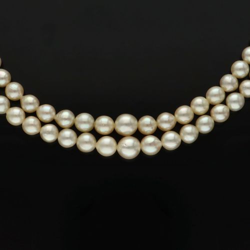 Vintage Silver Clasp Double String Cultured Pearls image-3