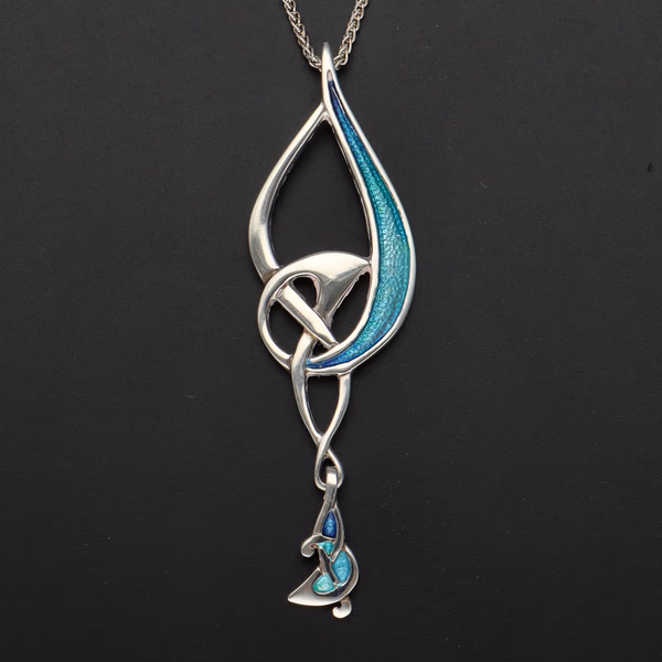 Ortak Silver and Aquamarine Enamel Pendant