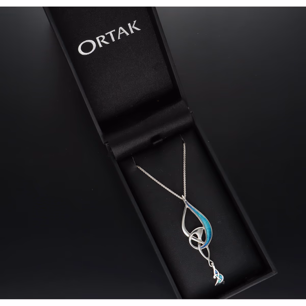 Ortak Silver and Aquamarine Enamel Pendant