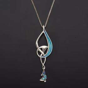 Ortak Silver and Aquamarine Enamel Pendant