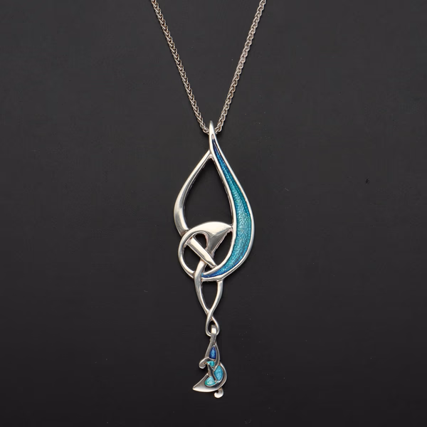 Ortak Silver and Aquamarine Enamel Pendant