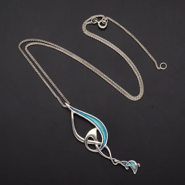 Ortak Silver and Aquamarine Enamel Pendant