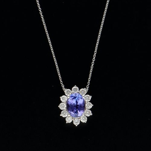 18ct Gold Tanzanite and Diamond Pendant Necklace image-3