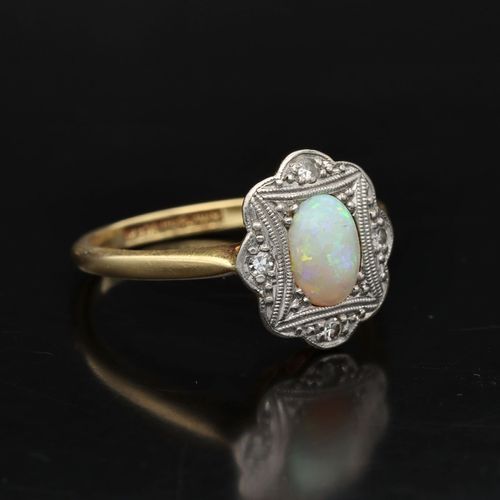 Art Deco 18ct Gold Opal and Diamond Ring image-1