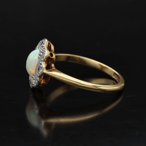 Art Deco 18ct Gold Opal and Diamond Ring image-3