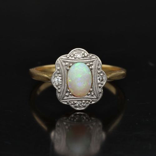 Art Deco 18ct Gold Opal and Diamond Ring image-2