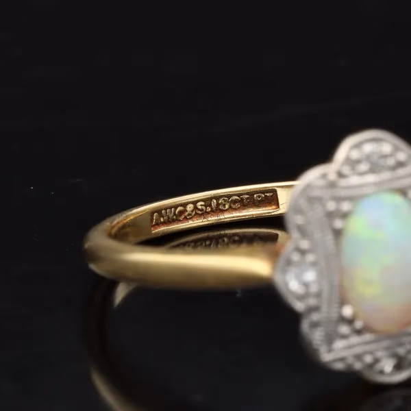 Art Deco 18ct Gold Opal and Diamond Ring