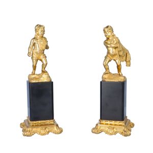 Pair of 19th Century Gilt Bronze Figures on Plinths