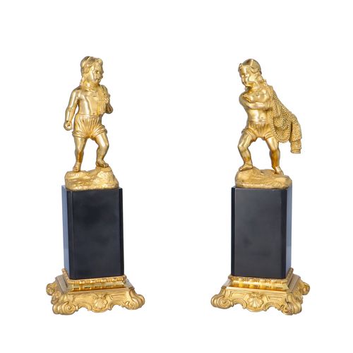 Pair of 19th Century Gilt Bronze Figures on Plinths image-1