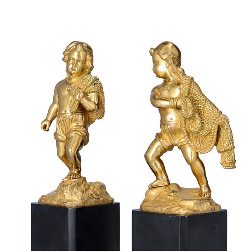 Pair of 19th Century Gilt Bronze Figures on Plinths image-2