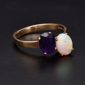 Opal & Amethyst 9ct Yellow Gold Ring