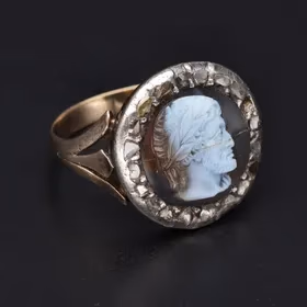 Georgian 15ct Gold Diamond & Sardonyx Cameo