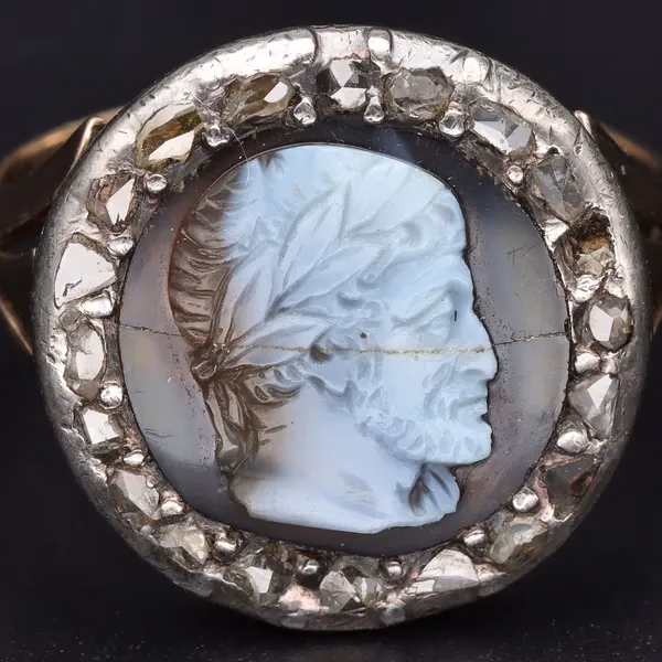 Georgian 15ct Gold Diamond & Sardonyx Cameo