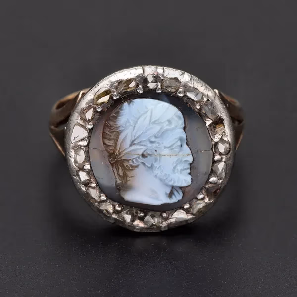 Georgian 15ct Gold Diamond & Sardonyx Cameo