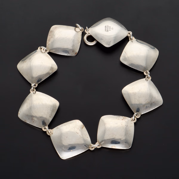 Rare Modernist Norwegian Sterling Silver and Red Enamel Bracelet