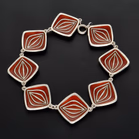 Rare Modernist Norwegian Sterling Silver and Red Enamel Bracelet