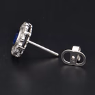 18ct White Gold Oval Sapphire & Diamond Halo Cluster Earrings