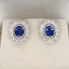 18ct White Gold Oval Sapphire & Diamond Halo Cluster Earrings