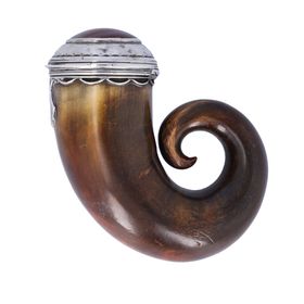 A Scottish White Metal Mounted Horn Stuff Mull